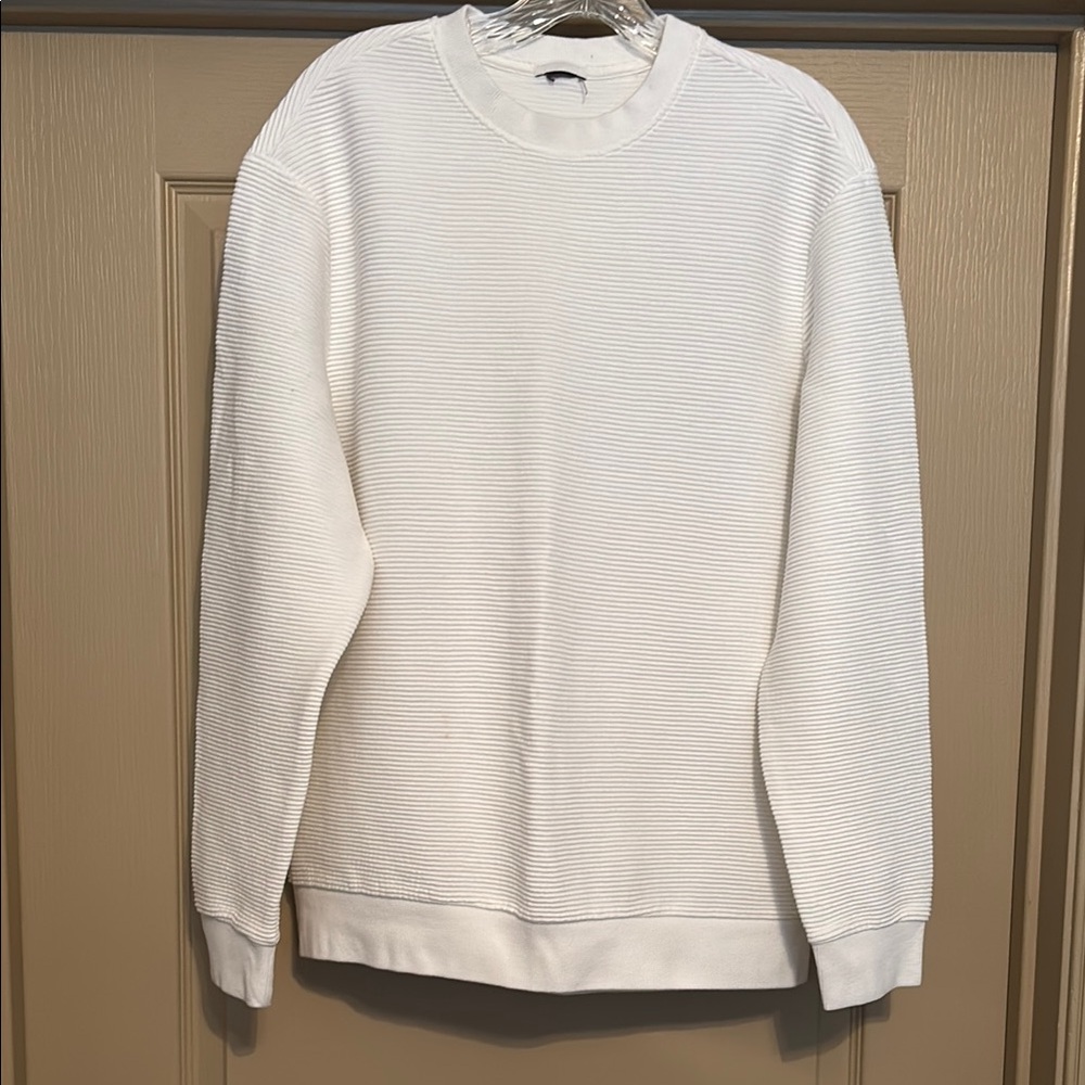 Express White Crewneck Sweater with Ribbed Cuffs